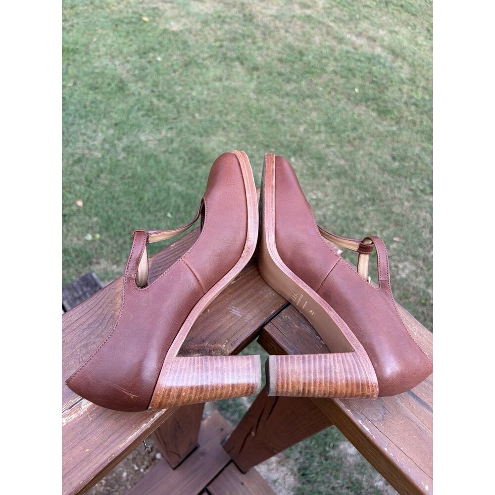 A.P.C Brown Leather T Strap Mary Jane Block Heels Parisian Chic EU 39 US 9 - Picture 4 of 8